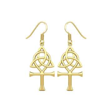 Triquetra and Ankh Solid Yellow Gold Earrings GER1952 - Jewelry